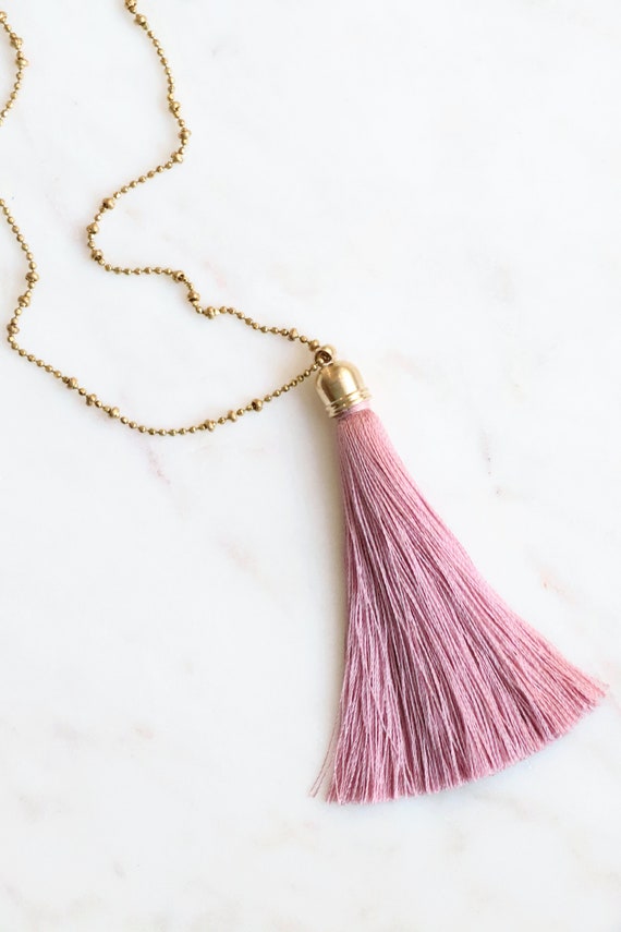 Pink Tassel Necklace Tassel Necklace on Long 32 Inch Chain Etsy