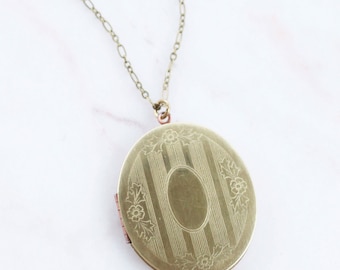 Extra Large Vintage Brass Locket Necklace on a Long Chain