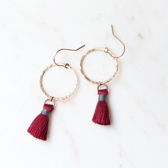 Red and gold tassel best sale earrings