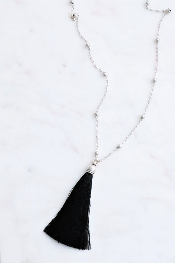 Long black hotsell tassel necklace