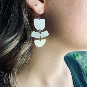 Big Silver Earrings in a Geometric Style | Three Tier | 1.5 Inches Long