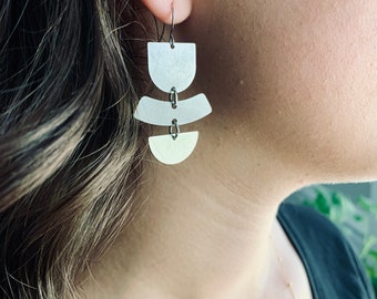 Big Boho Silver Dangle Earrings in a Geometric Style