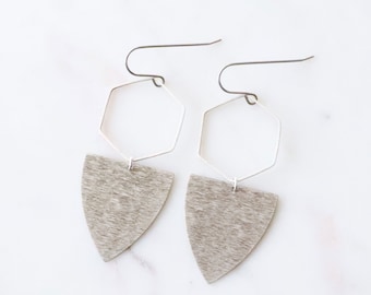 Silver Statement Earrings, Geometric Silver Earrings, Silver Dangle Earrings, Big Earrings, Boho Earrings, Long Earrings, Geometric Earrings