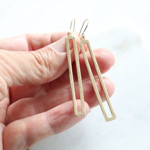 Simple Brass Rectangle Dangle Earrings image 4
