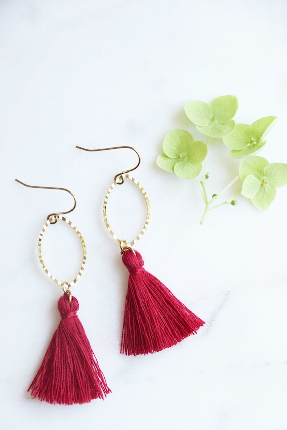 Dark Red Tassel Earrings Fringe Dangles Alabama Crimson Tide Etsy