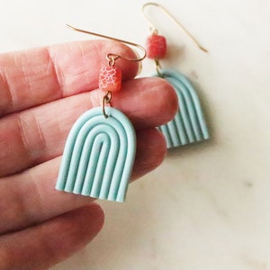 Rainbow Dangle Earrings, Blue Dangle Earrings, Geometric, Arch, Boho Earring, Rainbow Statement Earrings, Drop Earrings, Orange Agate, Gift