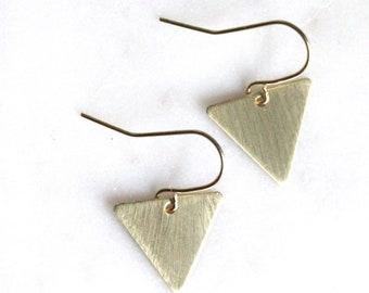 Little Triangle Dangle Earrings | Gold Colored Brass | Minimalist Style