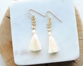 Tassel Earrings | Gold and Off White Dangles
