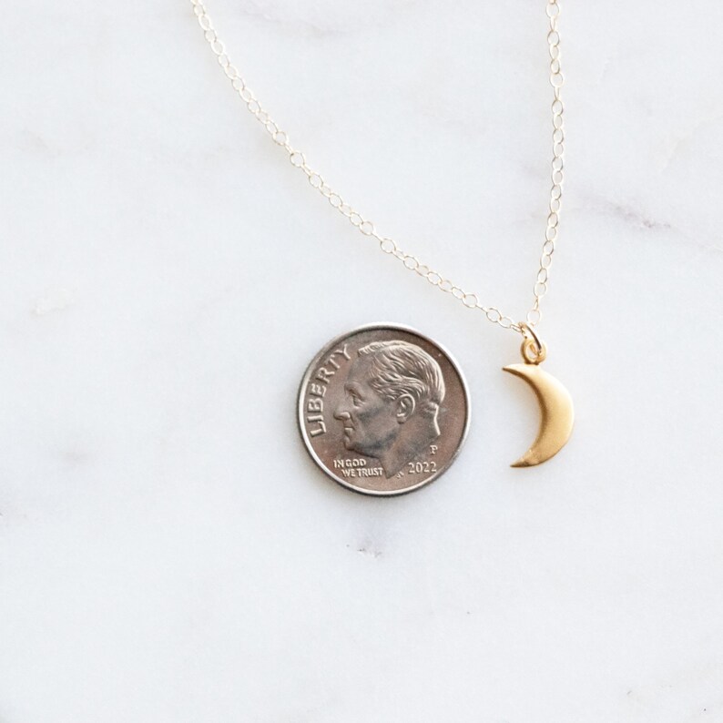 Gold Moon Necklace, Minimalist Pendant, Delicate, Little Charm, 14k, gold filled chain, Dainty Gold Pendant, Tiny Charm Necklace, Gift image 2