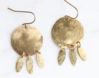 Gold Brass Earrings, Brass Dangle Earrings, Hammered Brass, Modern Brass Earrings, Chandelier Earrings, Boho Earrings, Fringe Earrings, Gift