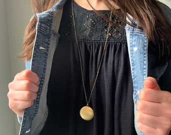 Brass Locket Necklace on an Extra Long Brass Chain • 32 Inch Chain