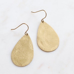 Brass Teardrop Earrings | Hammered Brass Dangles | 1.25 inches