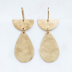 Big Brass Earrings, Long Teardrop Dangles