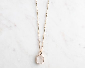 Clear Quartz Crystal Necklace on a Long 32 Inch Chain