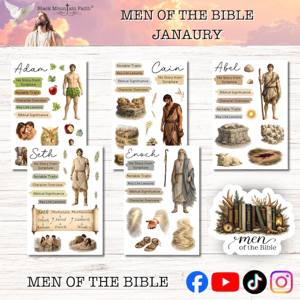 JANUARY Men of the Bible || PHYSICAL Sticker Sheets || Clear Vinyl Sticker Paper