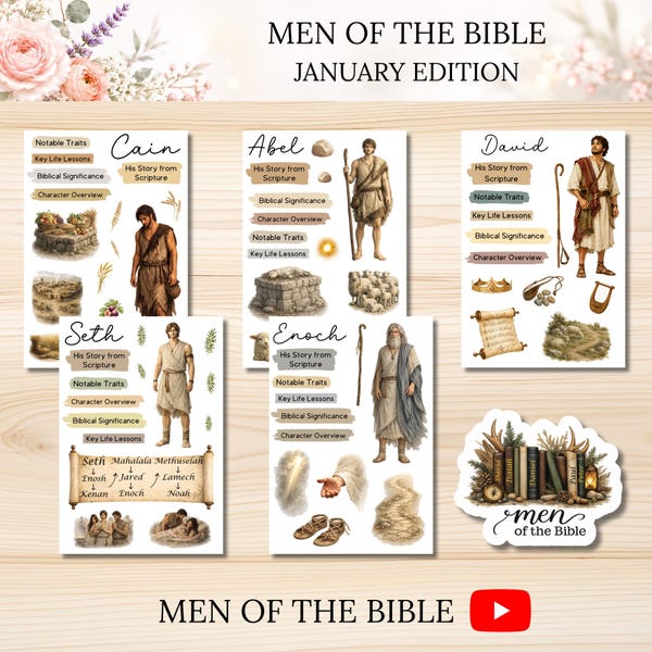 JANUARY Men of the Bible || PHYSICAL Sticker Sheets || Clear Vinyl Sticker Paper