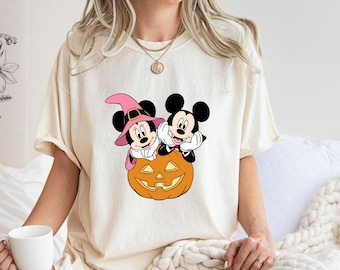 Camisa de Halloween de calabaza de Mickey y Minnie, camiseta de fiesta de Halloween de Disney, camisa de temporada espeluznante, camisa de calabaza de Disney