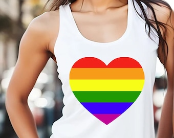 Rainbow-hartspiertanktop, Rainbow Pride-spiertanktop, Pride Flag-kleding, Rainbow-tanktop, Pride-tanktop voor dames