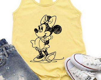 Vintage  Minnie Tank,  Minnie Sketch, Vintage  Minnie, Disney Family Vacation, Disney Kids shirt, Disneyworld