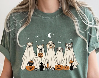 Comfort Colors® Сute Ghost Dog T-shirt, Ghost Dog Tee, Dog Lovers Tshirt, Halloween Cute Shirt, Halloween Dog T-shirt, Spooky Season Gift