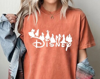Comfort Colors Disney Princess Shirt, Disney Princess Shirt, Disney Character Shirt,  Belle, Cinderella, Jasmine, Rapunzel,Mulan,Ariel