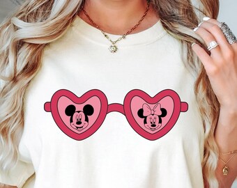Hartglazen Mickey en Minnie Valentijnsdag shirts, Disney-shirts Mickey en Minnie, shirts stel, valentijnscadeau stel, bijpassende shirts