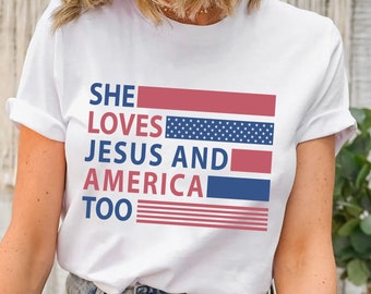 Ona kocha Jezusa i Amerykę też, koszulka Jesus Lover America, koszulka 4 lipca, koszulka Independence Day, koszulka Jesus Independence Day, koszulka USA
