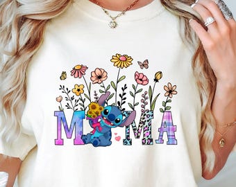 Stitch Mama Shirt, Disney Floral Mom T-Shirt, Stitch Mother Sweatshirt, Mother's Day Stitch Tee, Disneyland Mama Flower Shirt