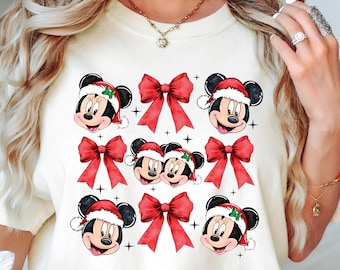 Mickey & Minnie coquette bow Christmas shirt, Santa Mickey shirt, Bow Christmas shirt, Very merry christmas party shirt, Santa Minnie shirt