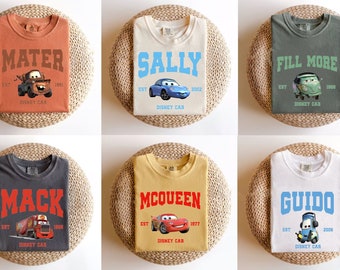 Comfort Colors® Disney Cars-shirt, Mcqueen, Sally, Mack, Mater, Guido, Fillmore-shirt, bijpassende shirts voor het hele gezin, shirt Disney-gezinsuitje