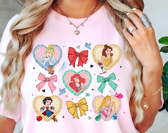 Disney Princess Cute Ribbons And Bows Pastel Colors Logo T-Shirt, Disney Princess Coquette Bow Shirt, Princess Bow Shirt, Disneyland Tee