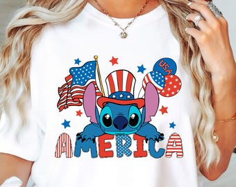 Maglietta Stitch America, Maglietta Stitch per il 4 luglio, Maglietta Disney America, Maglietta Stitch americana, Buon 4 luglio