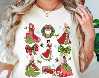 Disney Princess Coquette Bows Christmas Lights Shirt, Mickey's Very Merry Christmas Party, Girl Trip Disneyland Christmas Gifts