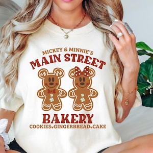 Main Street Bakery Gingerbread Cookies Cakes T-Shirt, Gingerbread TSshirt, Mickey And Minnie Gingerbread Shirt