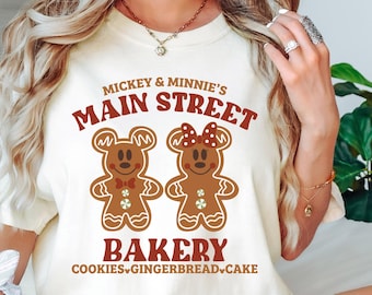 Camiseta de galletas y pasteles de pan de jengibre de Main Street Bakery, camiseta de pan de jengibre, camiseta de pan de jengibre de Mickey y Minnie
