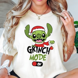 Stitch Grinch-modus op shirt, kerstmuts-shirt, Disney Grinch-kerstshirt, familieshirt, shirt kerstfeest, kerst-T-shirt,