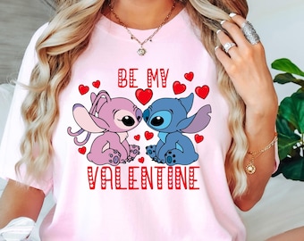 Stitch Angel Disney Be My Valentine  Shirt, Disney Valentine&#39;s Day T-Shirt, Angel Stitch Valentine Sweater, Disney Love Tee