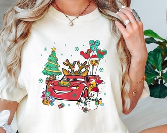 Tshirt de Noël Cars Disney, McQueen Mater Doc Sally Luigi Guido Noël Disney World Trip Shirt, t-shirt assorti Noël famille