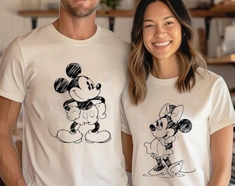 Camiseta vintage do Mickey e da Minnie, esboço do Mickey, esboço da Minnie, Mickey Minnie vintage, férias em família da Disney, camiseta infantil da Disney, Disneyworld