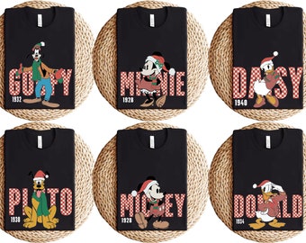 Camisa navideña a cuadros de Mickey y sus amigos, camisa navideña de Disney, camisas familiares navideñas de Disney, camisa grupal navideña de Disney