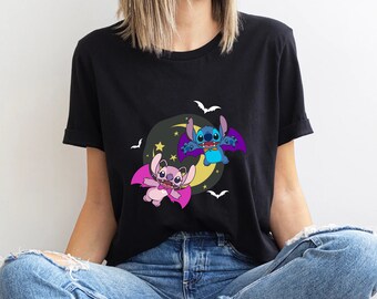 Camisa de disfraz de Halloween de Disney Stitch y Angel, camisa de Halloween de Lilo y Stitch, camisa a juego de la familia de Halloween de Disneyland