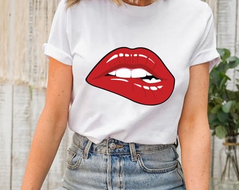 Red Lips T-Shirt, Expressive Lips, Cute Gift for Girl Friend, Sugar Lips Sweatshirt, Valentine's Day Gift, Trendy Shirt For Women- Men