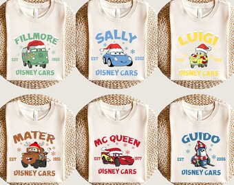 McQueen and Friends Christmas tshirts, Cars McQueen x Mater Xmas tshirt, Disney Merry Christmas tshirt, Trending Crewneck