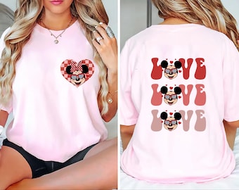 Bluza z nadrukiem Disney Mickey Minnie Love, Koszulka Mickey Minnie, Koszulka walentynkowa Mickey i Minnie, Koszulka Disneyland Love, Prezent na Walentynki