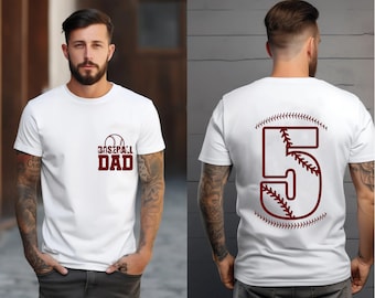 Two-sided Baseball DAD Tshirt With Custom Number and Name, Sports Shirt, Baseball Mom Dad Shirt, Fathers Day Gift, Baseball Team Shirt