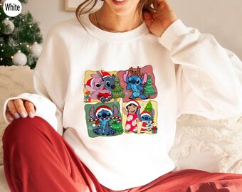 Camisa de luces navideñas de Disney Lilo y Stitch, sudadera navideña de nieve de Santa Stitch, camisas de grupo familiar a juego de Navidad de Disneyland