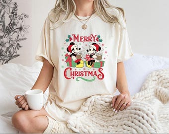 Comfort Colors® Minnie Mickey Merry Christmas Shirt, Christmas Mickey And Minnie Plaid Shirt, Disney Christmas Shirt ,Christmas Family Tee