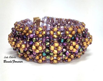 Purple Maze Beaded Layered Bracelet 6 1/2" length Claspgarten Gold Plated Clasp