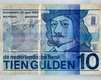 Two Netherlands 10 Gulden Banknote 1968, 10 Dutch Guilders, Dutch Painter Frans Hals, Holland Currency, Old Foreign Money, Gulden Banknote