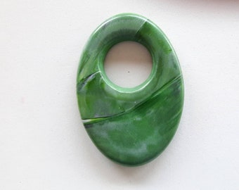 Polymer Clay Marbleized Green Donut Pendant Cab, Highly Polished 2 1/4" x 1 9/16"